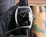 High Quality Replica Franck Muller Black Leather Strap Black Face Silver Colors Bezel Watch 55*42*13mm